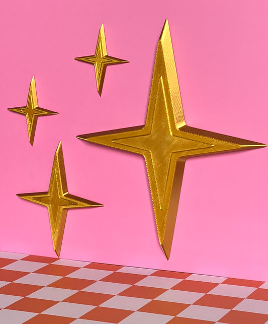 Retro Sparkle Wall Decor – Pack of 4 Mid-Century Kitsch Stars